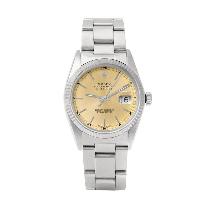 Rolex Datejust 36mm STAINLESS STEEL 16234 Champagne Dial | Stick Hour Markers |  Fluted Bezel