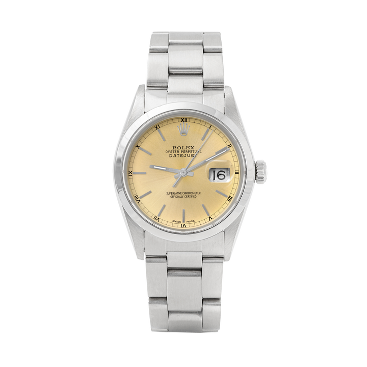 Rolex Datejust 36mm Stainless Steel Smooth | 16200 Champagne Dial | Stick Hour Markers | Smooth Bezel