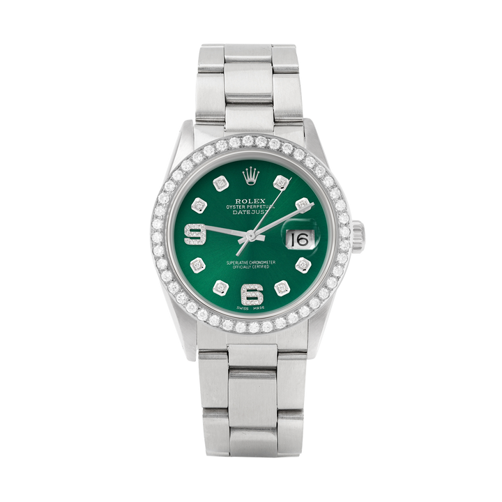Rolex Datejust 36mm STAINLESS STEEL 16234 Green Dial | 6&9 Diamond Hour Markers | 2 ct Diamond Bezel