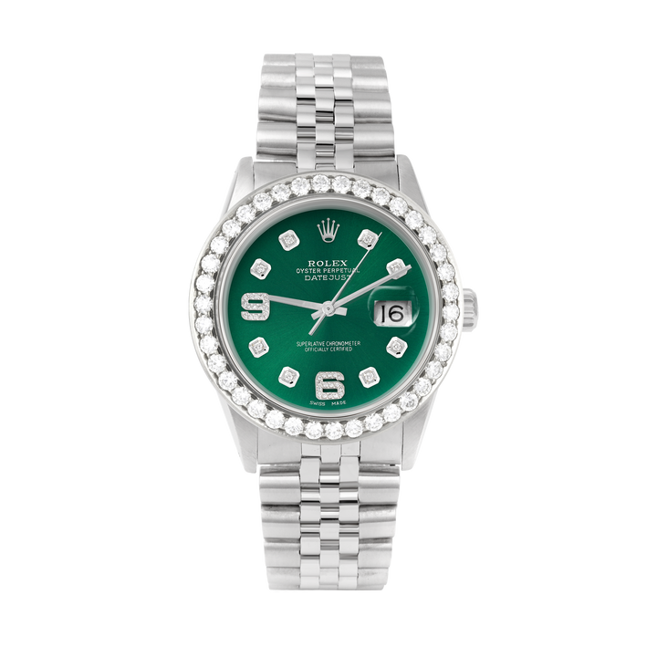 Rolex Datejust 36mm STAINLESS STEEL 16234 Green  Dial |6&9 Diamond Hour Markers | 2.5 ct Diamond Bezel