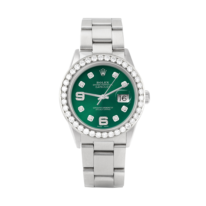 Rolex Datejust 36mm STAINLESS STEEL 16234 Green  Dial |6&9 Diamond Hour Markers | 2.5 ct Diamond Bezel