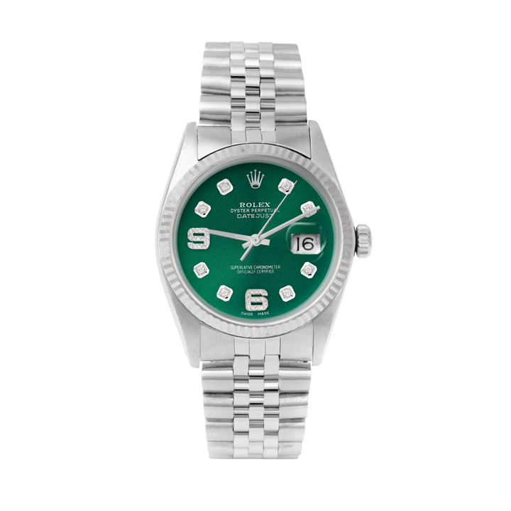 Rolex Datejust 36mm STAINLESS STEEL 16234 Green Dial | 6&9 Diamond | Fluted Bezel