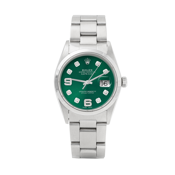 Rolex Datejust 36mm STAINLESS STEEL 16200 Green Dial | 6&9 Diamond | Smooth Bazel