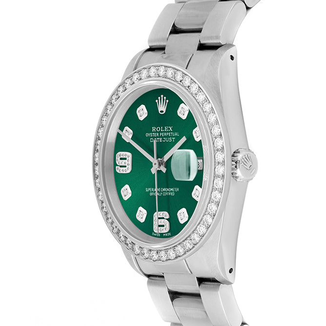 Rolex Datejust 36mm STAINLESS STEEL 16234 Green Dial | 6&9 Diamond Hour Markers | 2 ct Diamond Bezel