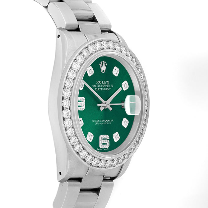 Rolex Datejust 36mm STAINLESS STEEL 16234 Green  Dial |6&9 Diamond Hour Markers | 2.5 ct Diamond Bezel
