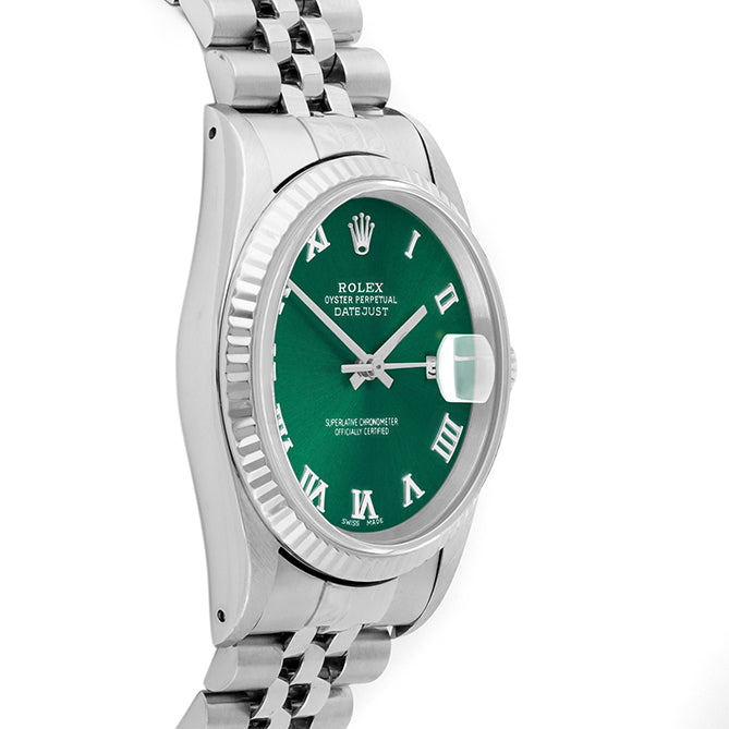 Rolex Datejust 36mm STAINLESS STEEL 16234 Green Dial | Roman Hour Markers | Fluted  Bezel