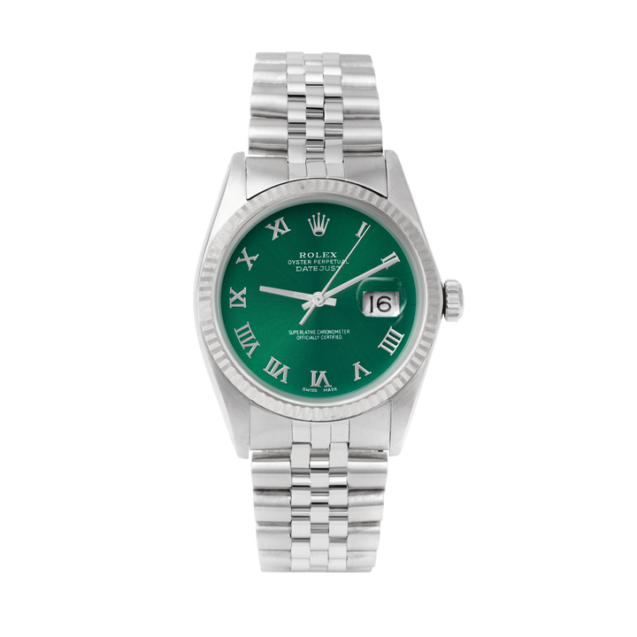 Rolex Datejust 36mm STAINLESS STEEL 16234 Green Dial | Roman Hour Markers | Fluted  Bezel