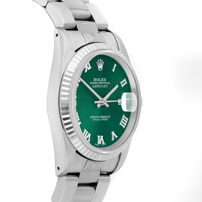 Rolex Datejust 36mm STAINLESS STEEL 16234 Green Dial | Roman Hour Markers | Fluted  Bezel