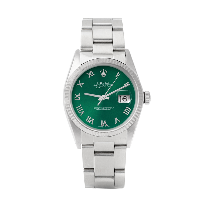 Rolex Datejust 36mm STAINLESS STEEL 16234 Green Dial | Roman Hour Markers | Fluted  Bezel