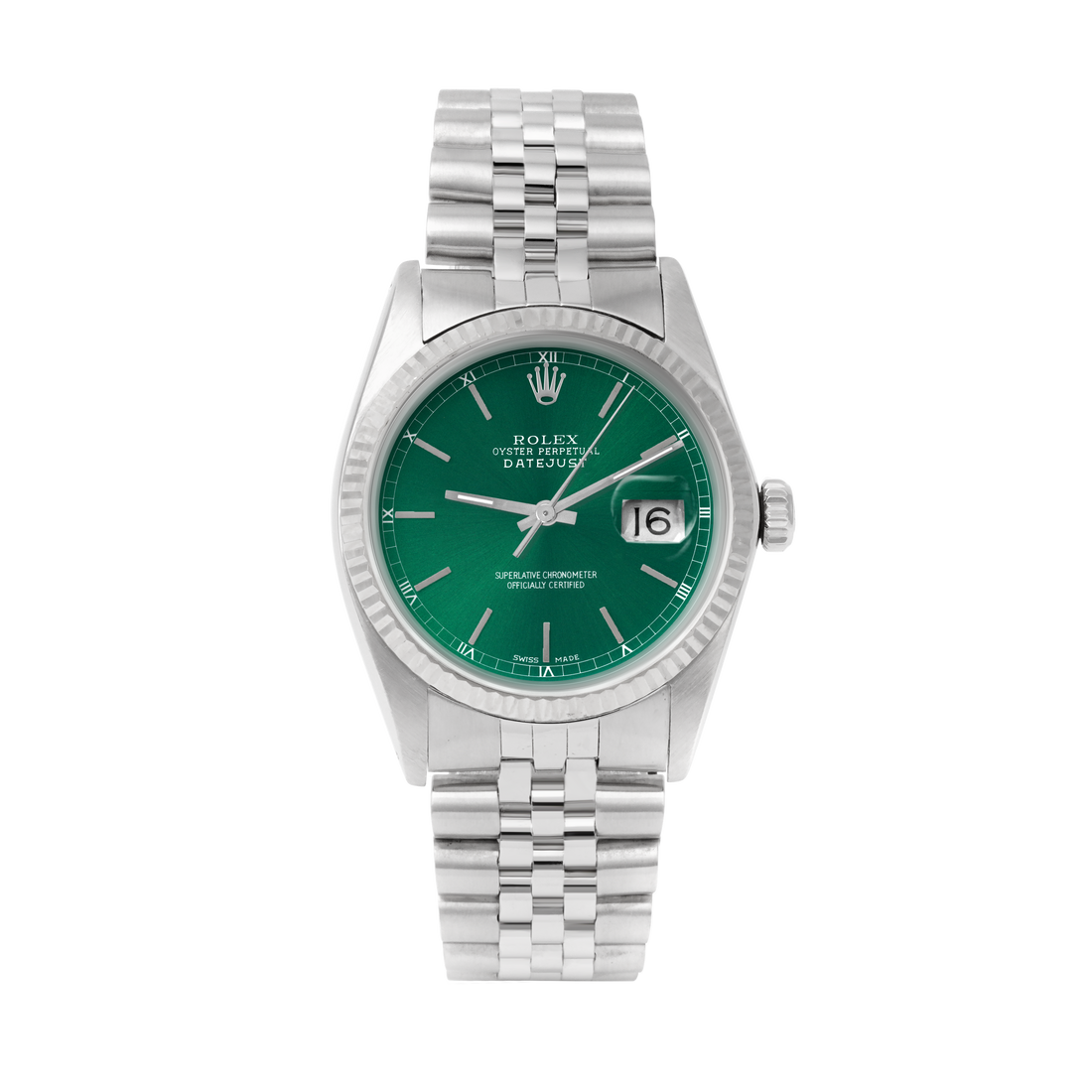Rolex Datejust 36mm STAINLESS STEEL 16234 Green Dial | Stick Hour Markers | Fluted  Bezel