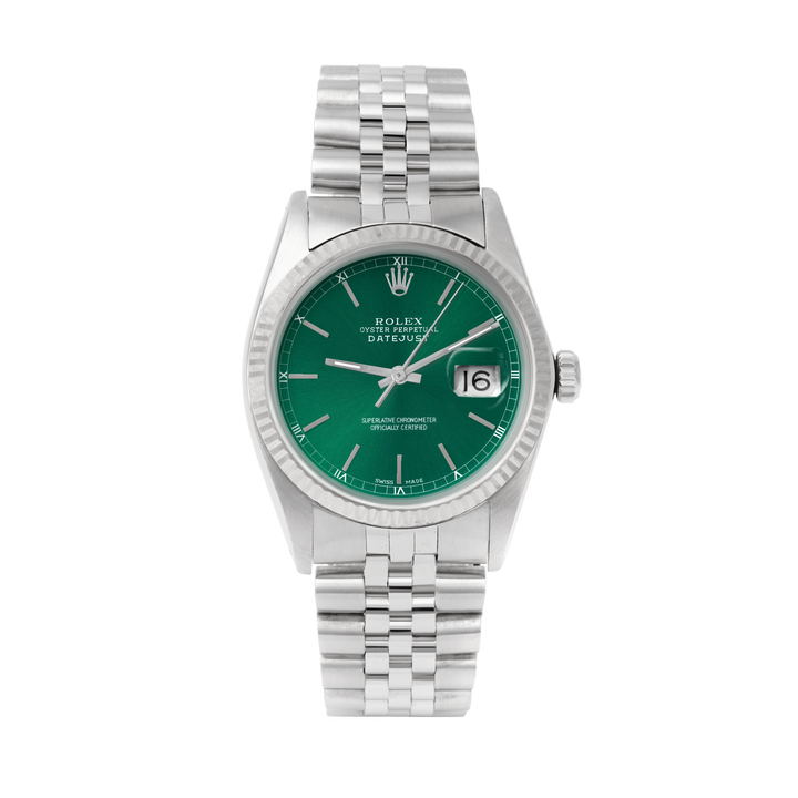 Rolex Datejust 36mm STAINLESS STEEL 16234 Green Dial | Stick Hour Markers | Fluted  Bezel