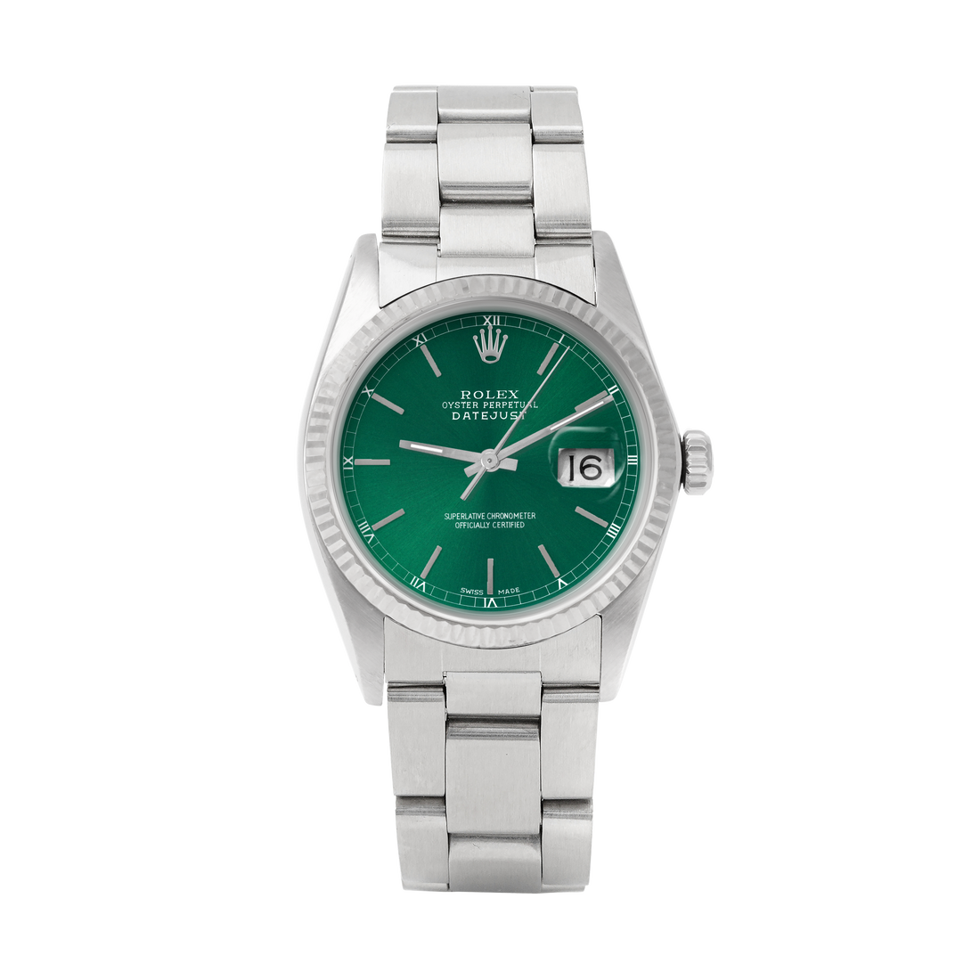Rolex Datejust 36mm STAINLESS STEEL 16234 Green Dial | Stick Hour Markers | Fluted  Bezel