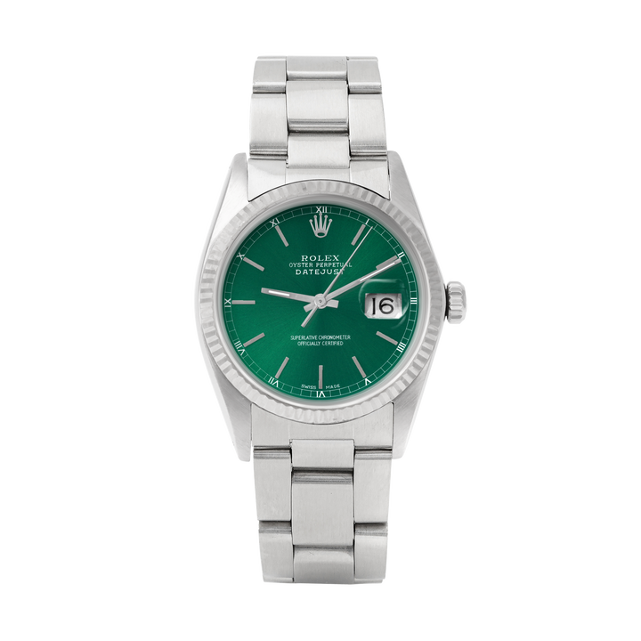 Rolex Datejust 36mm STAINLESS STEEL 16234 Green Dial | Stick Hour Markers | Fluted  Bezel