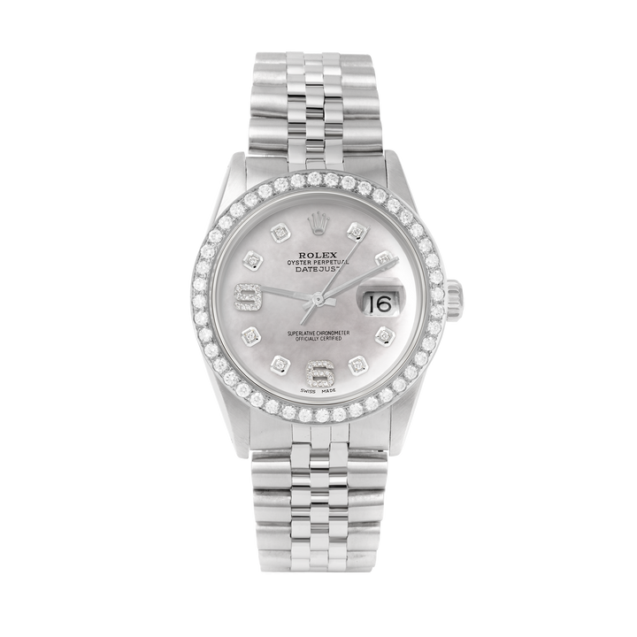 Rolex Datejust 36mm STAINLESS STEEL 16234 Mop Dial | 6&9 Diamond Hour Markers | 2 ct Diamond Bezel