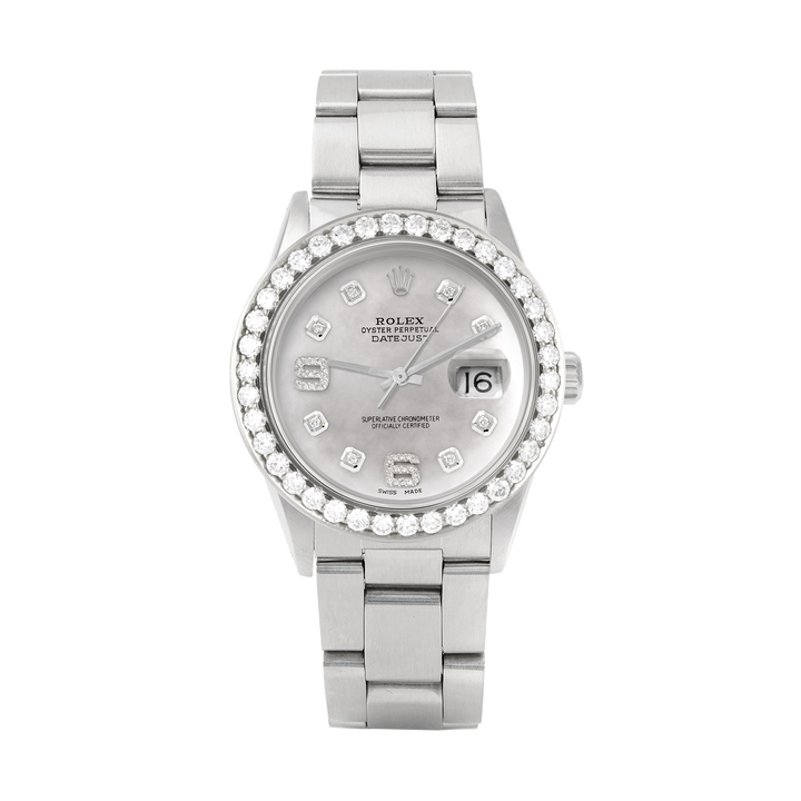 Rolex Datejust 36mm STAINLESS STEEL 16234 Mop  Dial |6&9 Diamond Hour Markers | 2.5 ct Diamond Bezel