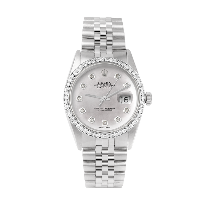 Rolex Datejust 36mm STAINLESS STEEL 16234 Mop Dial | Diamond Hour Markers, 1 ct Diamond Bezel