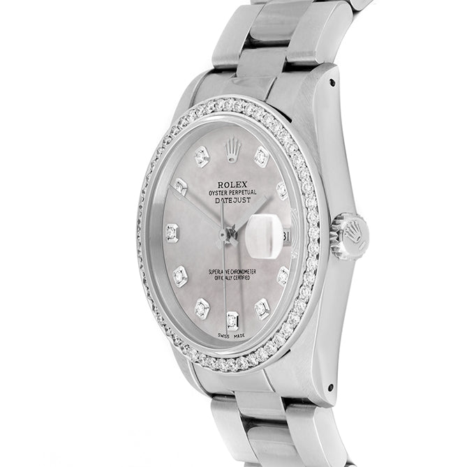 Rolex Datejust 36mm STAINLESS STEEL 16234 Mop Dial | Diamond Hour Markers, 1 ct Diamond Bezel