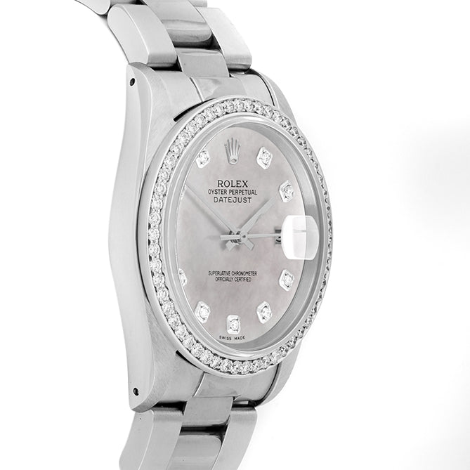Rolex Datejust 36mm STAINLESS STEEL 16234 Mop Dial | Diamond Hour Markers, 1 ct Diamond Bezel