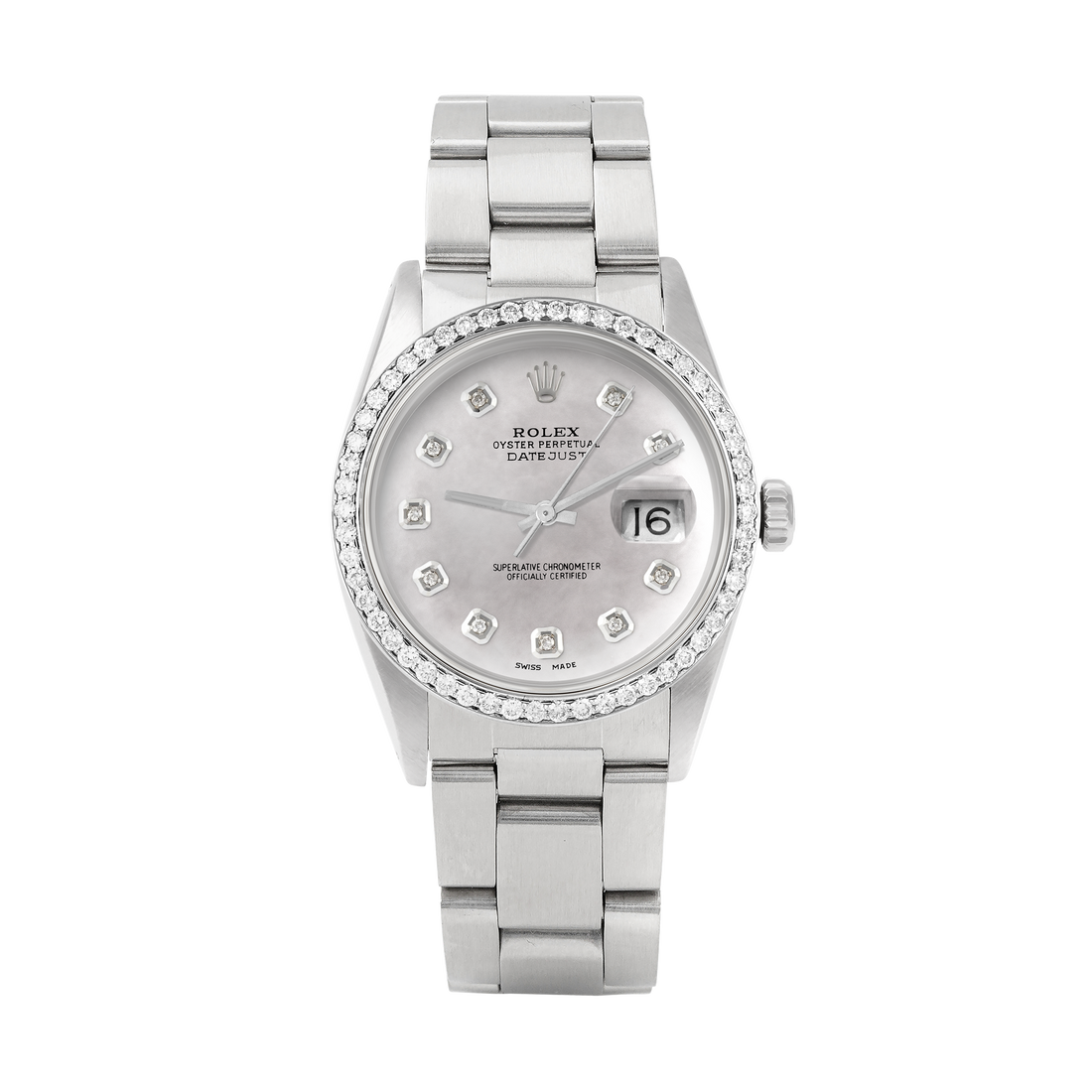 Rolex Datejust 36mm STAINLESS STEEL 16234 Mop Dial | Diamond Hour Markers, 1 ct Diamond Bezel