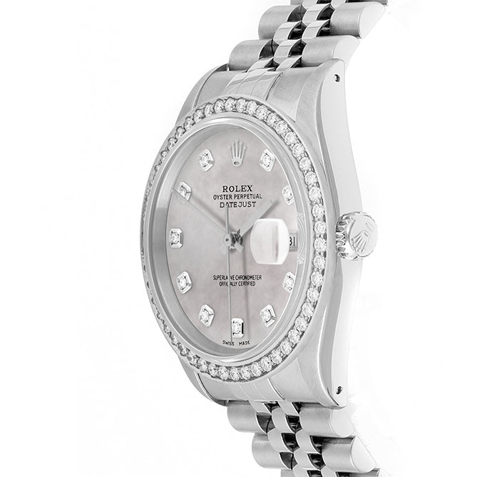 Rolex Datejust 36mm STAINLESS STEEL 16234 Mop Dial | Diamond Hour Markers, 1.8 ct Diamond Bezel
