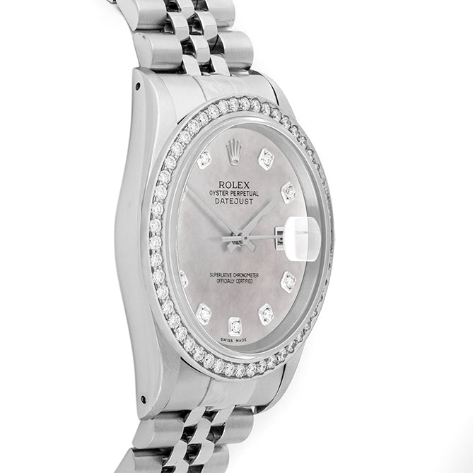 Rolex Datejust 36mm STAINLESS STEEL 16234 Mop Dial | Diamond Hour Markers, 1.8 ct Diamond Bezel