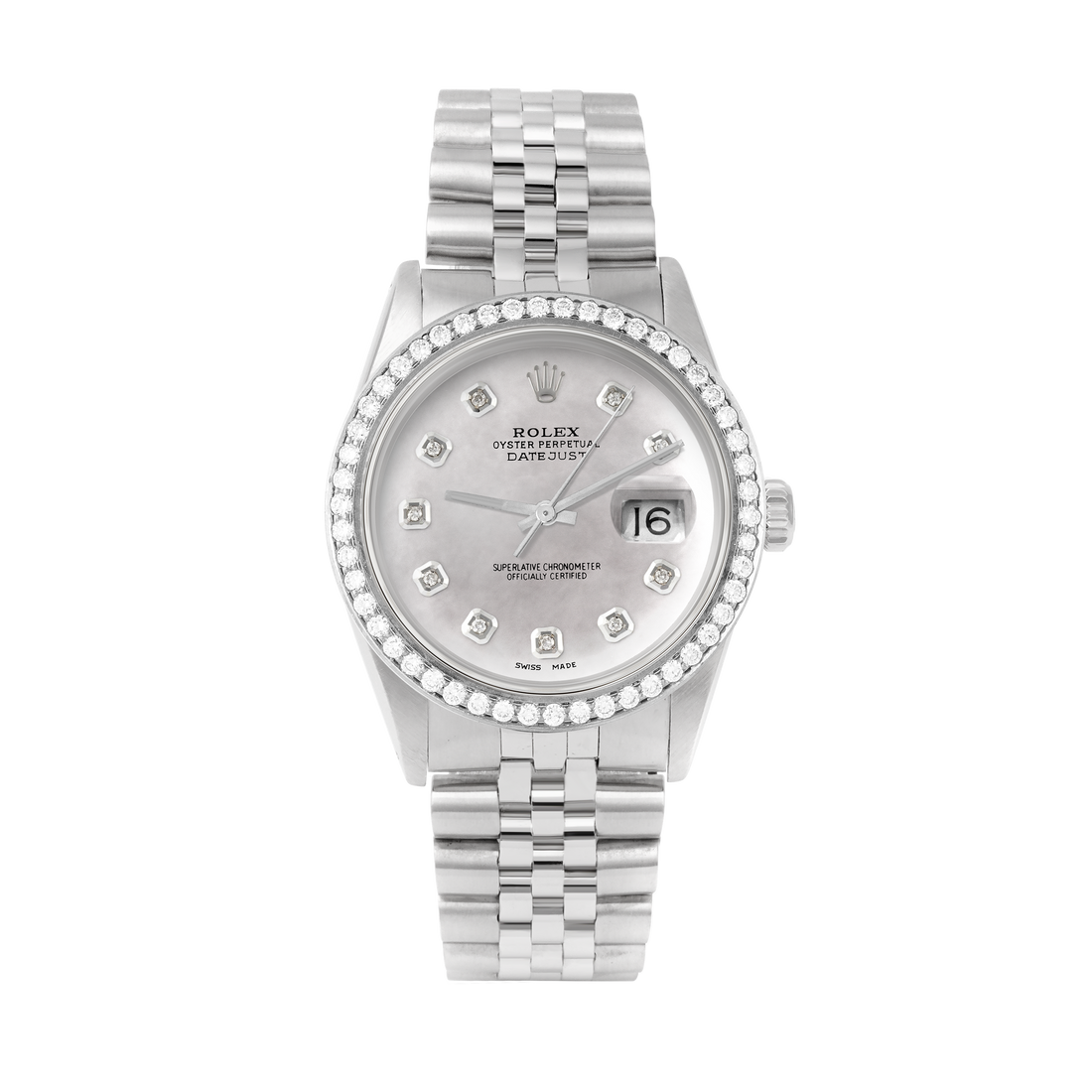 Rolex Datejust 36mm STAINLESS STEEL 16234 Mop Dial | Diamond Hour Markers, 1.8 ct Diamond Bezel
