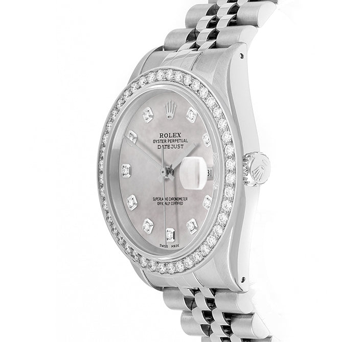 Rolex Datejust 36mm STAINLESS STEEL 16234 Mop Dial | Diamond Hour Markers, 2 ct Diamond Bezel