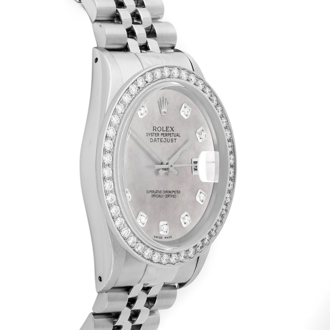 Rolex Datejust 36mm STAINLESS STEEL 16234 Mop Dial | Diamond Hour Markers, 2 ct Diamond Bezel