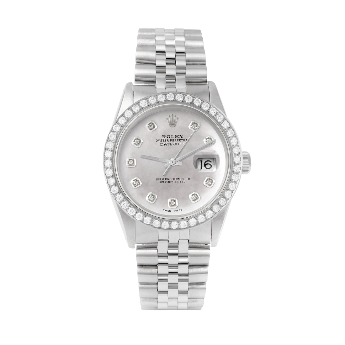 Rolex Datejust 36mm STAINLESS STEEL 16234 Mop Dial | Diamond Hour Markers, 2 ct Diamond Bezel