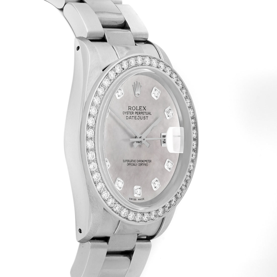 Rolex Datejust 36mm STAINLESS STEEL 16234 Mop Dial | Diamond Hour Markers, 2 ct Diamond Bezel