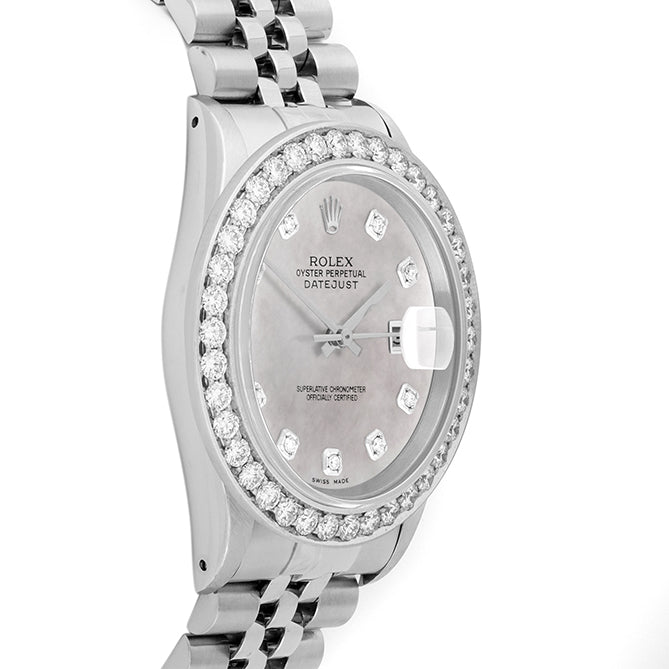 Rolex Datejust 36mm STAINLESS STEEL 16234 Mop Dial | Diamond Hour Markers, 2.5 ct Diamond Bezel