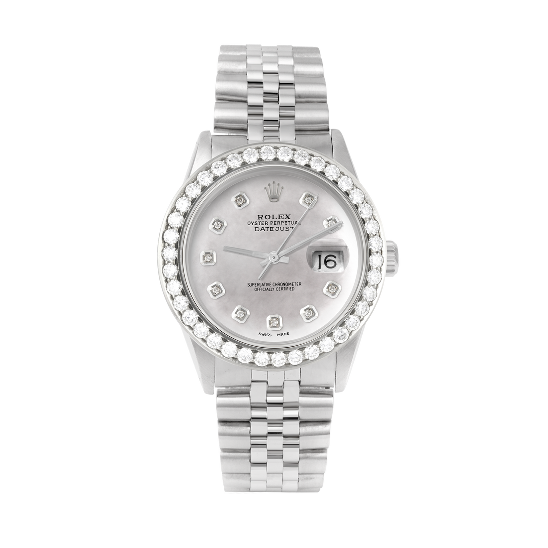 Rolex Datejust 36mm STAINLESS STEEL 16234 Mop  Dial | Diamond Hour Markers | 2.5 ct Diamond Bezel