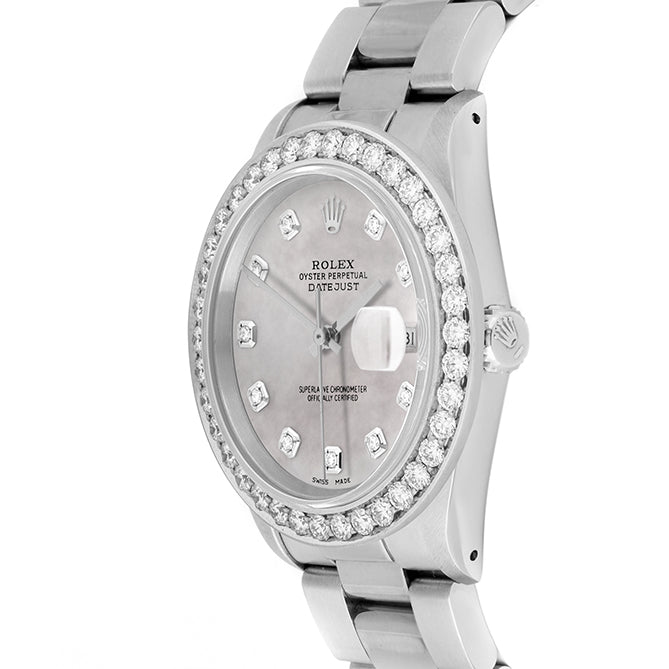 Rolex Datejust 36mm STAINLESS STEEL 16234  Mop Dial | Diamond Hour Markers | 2.5 ct Diamond Bezel