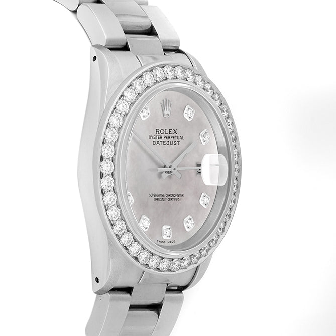 Rolex Datejust 36mm STAINLESS STEEL 16234  Mop Dial | Diamond Hour Markers | 2.5 ct Diamond Bezel