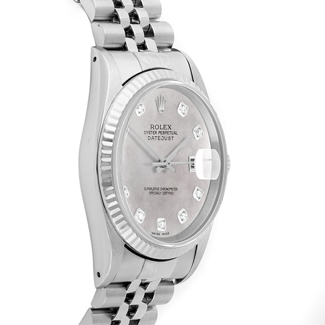 Rolex Datejust 36mm STAINLESS STEEL 16234 Mop Dial | Diamond Hour Markers | Fluted Bezel