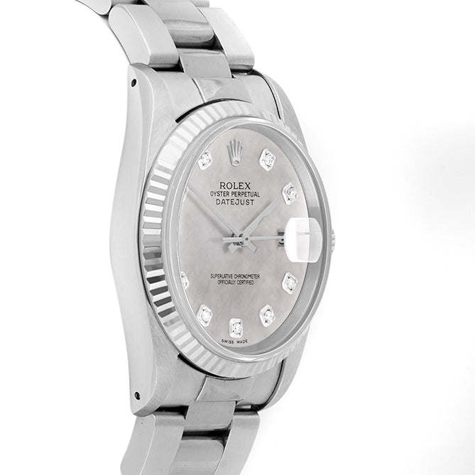 Rolex Datejust 36mm STAINLESS STEEL 16234 Mop Dial | Diamond Hour Markers | Fluted Bezel