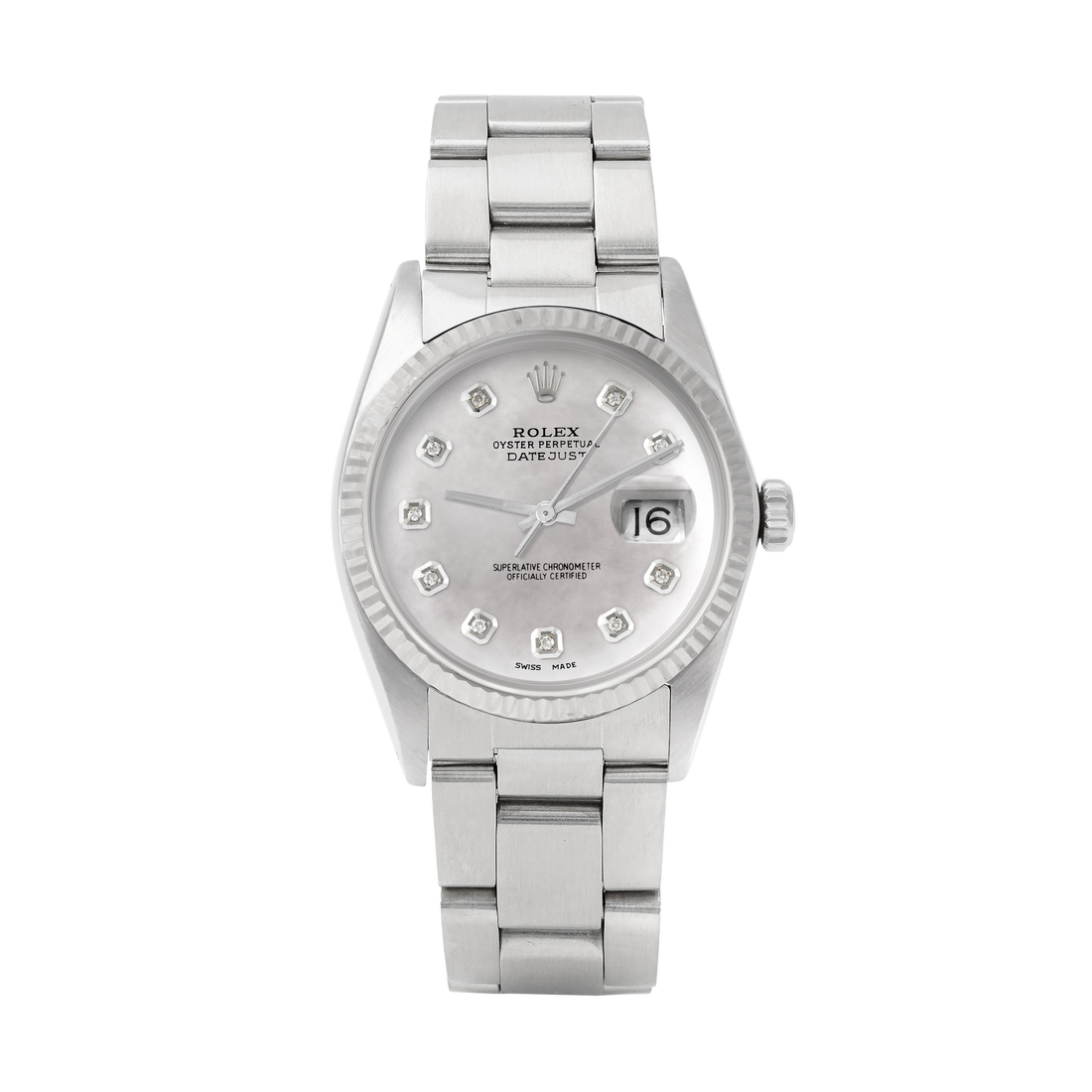 Rolex Datejust 36mm STAINLESS STEEL 16234 Mop Dial | Diamond Hour Markers | Fluted Bezel