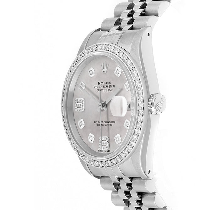 Rolex Datejust 36mm STAINLESS STEEL 16234 Mop Dial | 6&9 Diamond |Diamond Hour Markers | 1 ct Diamond Bezel