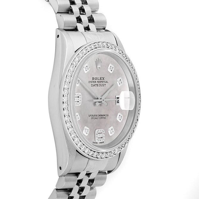 Rolex Datejust 36mm STAINLESS STEEL 16234 Mop Dial | 6&9 Diamond |Diamond Hour Markers | 1 ct Diamond Bezel