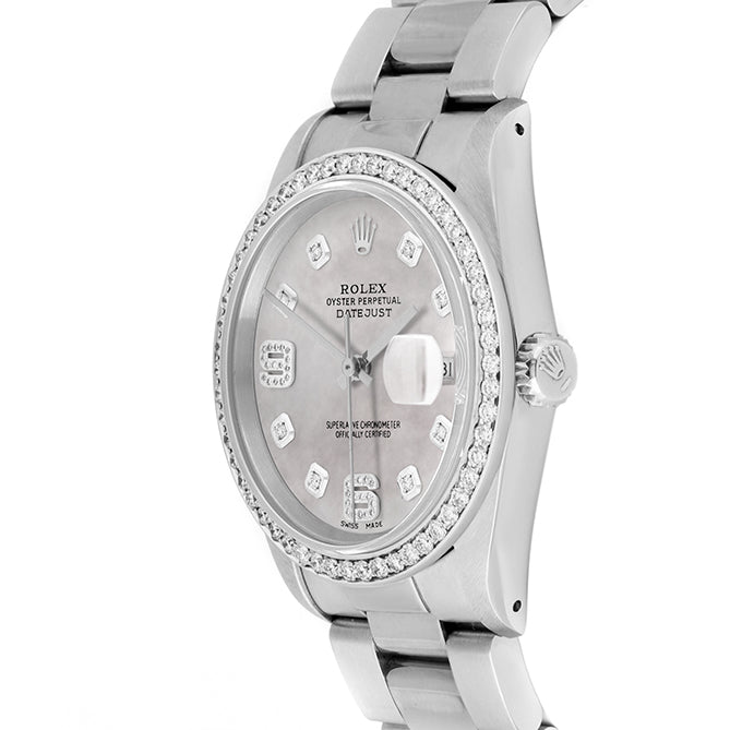 Rolex Datejust 36mm STAINLESS STEEL 16234 Mop Dial | 6&9 Diamond |Diamond Hour Markers | 1 ct Diamond Bezel