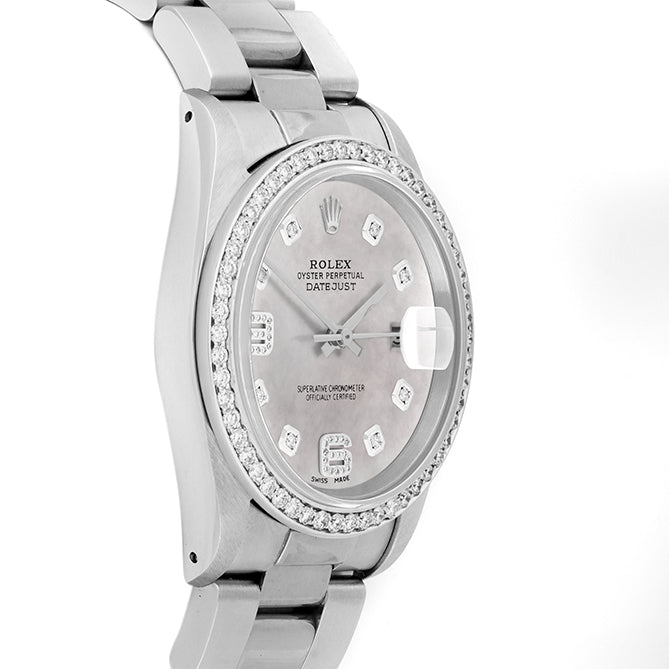Rolex Datejust 36mm STAINLESS STEEL 16234 Mop Dial | 6&9 Diamond |Diamond Hour Markers | 1 ct Diamond Bezel