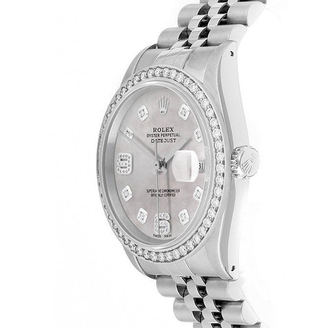 Rolex Datejust 36mm STAINLESS STEEL 16234 Mop Dial | 6&9 Diamond |Diamond Hour Markers | 1.8 ct Diamond Bezel
