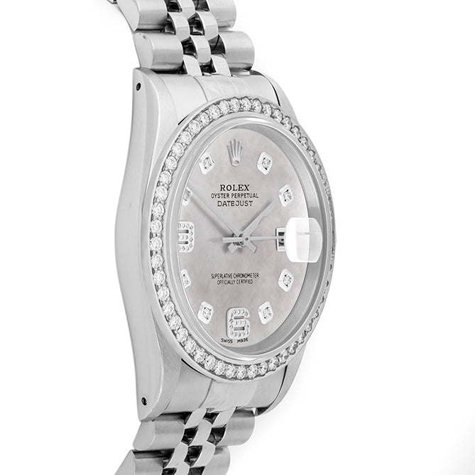 Rolex Datejust 36mm STAINLESS STEEL 16234 Mop Dial | 6&9 Diamond |Diamond Hour Markers | 1.8 ct Diamond Bezel