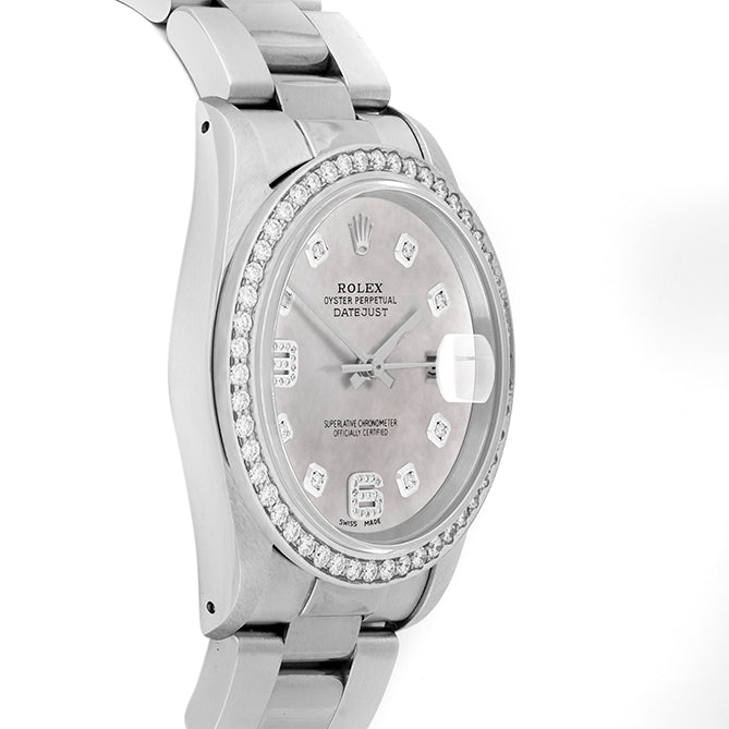 Rolex Datejust 36mm STAINLESS STEEL 16234 Mop Dial | 6&9 Diamond |Diamond Hour Markers | 1.8 ct Diamond Bezel