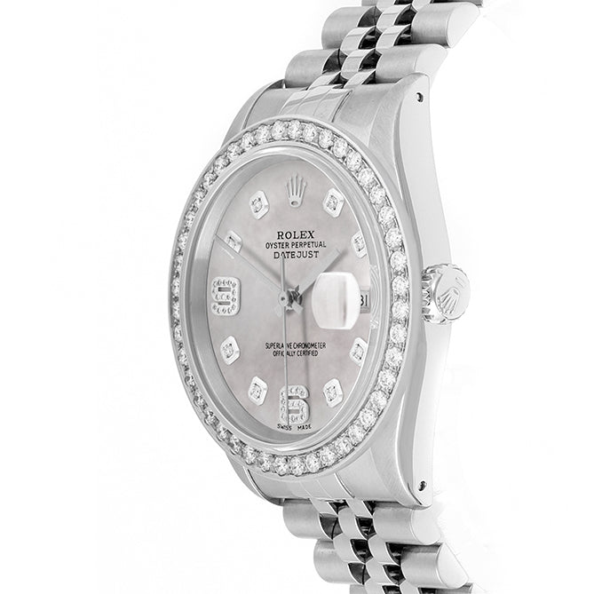Rolex Datejust 36mm STAINLESS STEEL 16234 Mop Dial | 6&9 Diamond Hour Markers | 2 ct Diamond Bezel