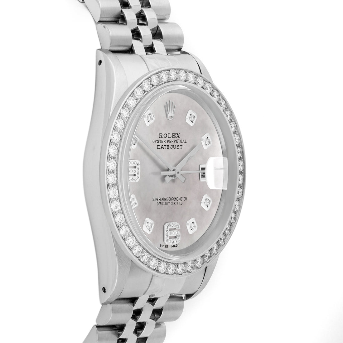Rolex Datejust 36mm STAINLESS STEEL 16234 Mop Dial | 6&9 Diamond Hour Markers | 2 ct Diamond Bezel