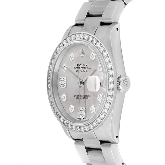 Rolex Datejust 36mm STAINLESS STEEL 16234 Mop Dial | 6&9 Diamond Hour Markers | 2 ct Diamond Bezel