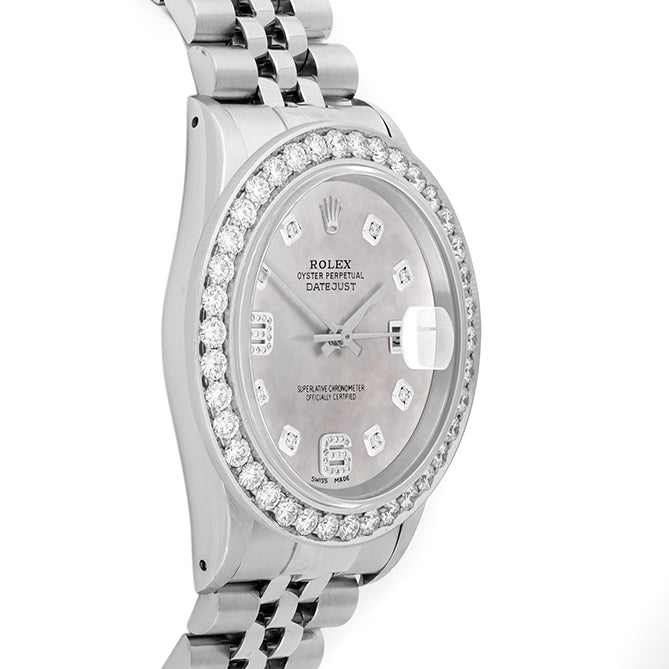 Rolex Datejust 36mm STAINLESS STEEL 16234 Mop Dial |6&9 Diamond Hour Markers | 2.5 ct Diamond Bezel