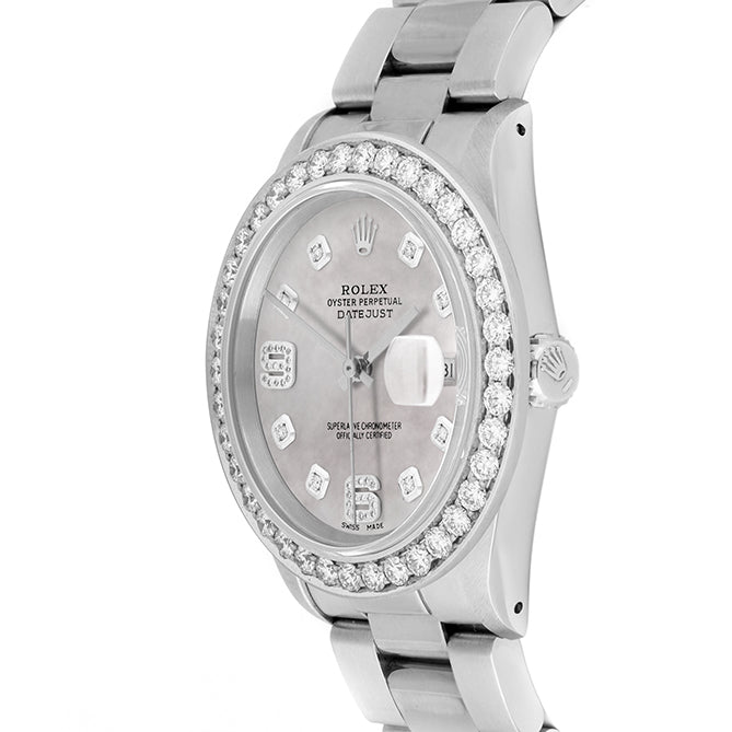 Rolex Datejust 36mm STAINLESS STEEL 16234 Mop  Dial |6&9 Diamond Hour Markers | 2.5 ct Diamond Bezel