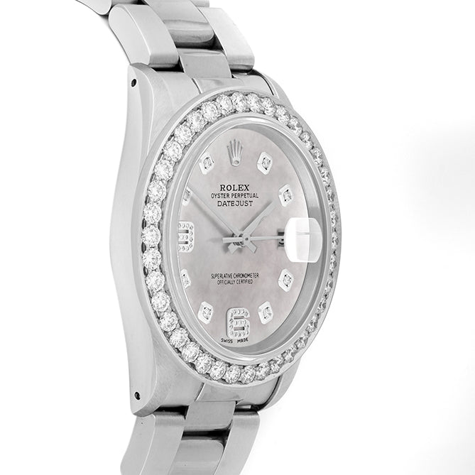 Rolex Datejust 36mm STAINLESS STEEL 16234 Mop  Dial |6&9 Diamond Hour Markers | 2.5 ct Diamond Bezel